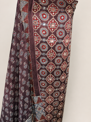 Handworked modal silk ajrakh top and dupatta with tazzels 2 piece set